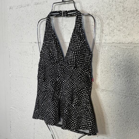 Swim Solutions Women's Printed Halter Tankini Swim Top black/white 10 $72 - Picture 4 of 8